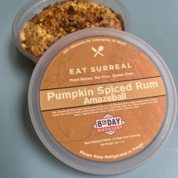 Pumpkin Spiced Rum Amazeball Spread vegan cheeseball alternative with tahini, apricots, and spiced rum topping