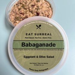 Babaganade vegan eggplant olive spread with smoky baba ghanoush and kalamata tapenade flavors